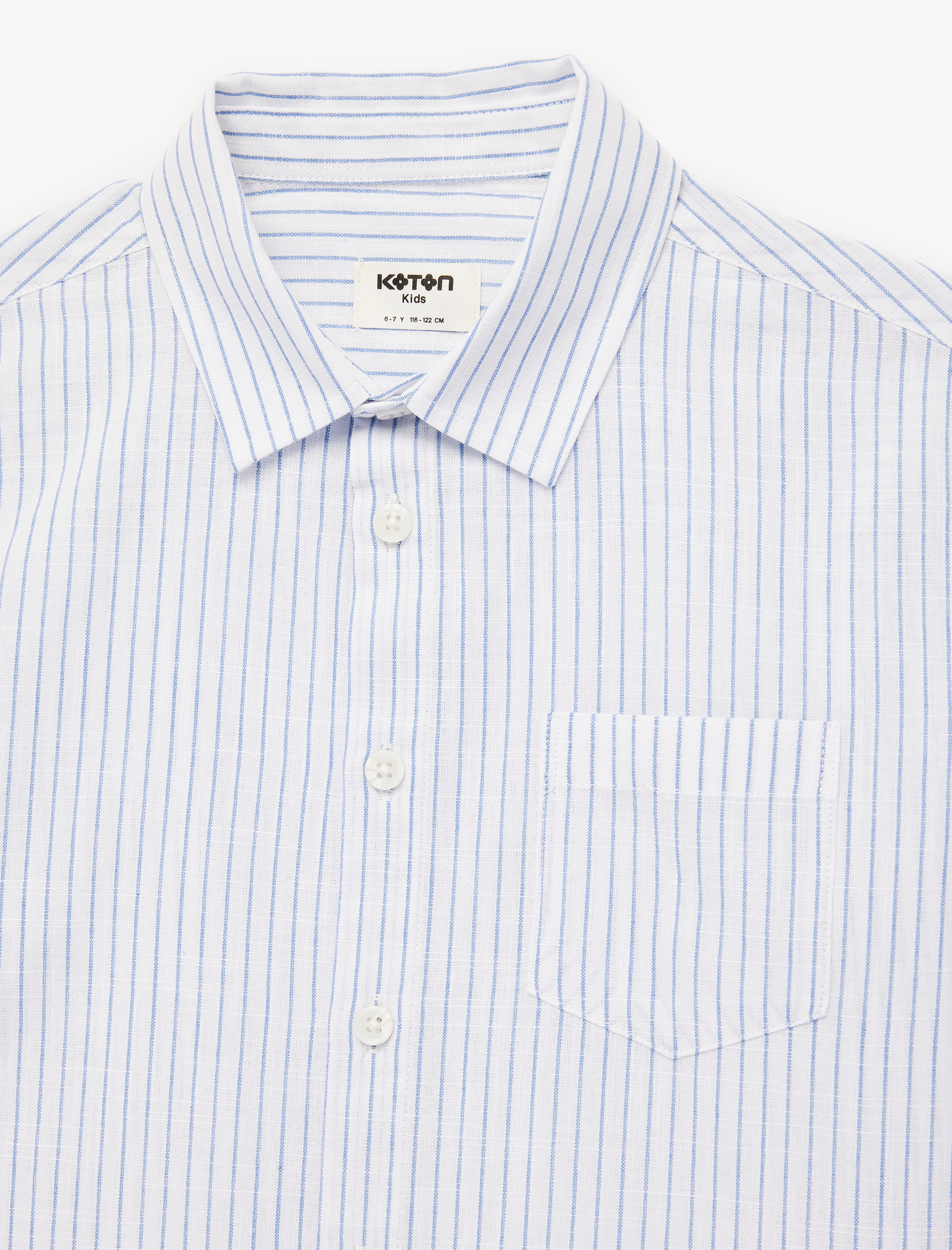  Erkek Çocuk Pamuklu Uzun Kollu Düğmeli Tek Cepli Çizgili Gömlek