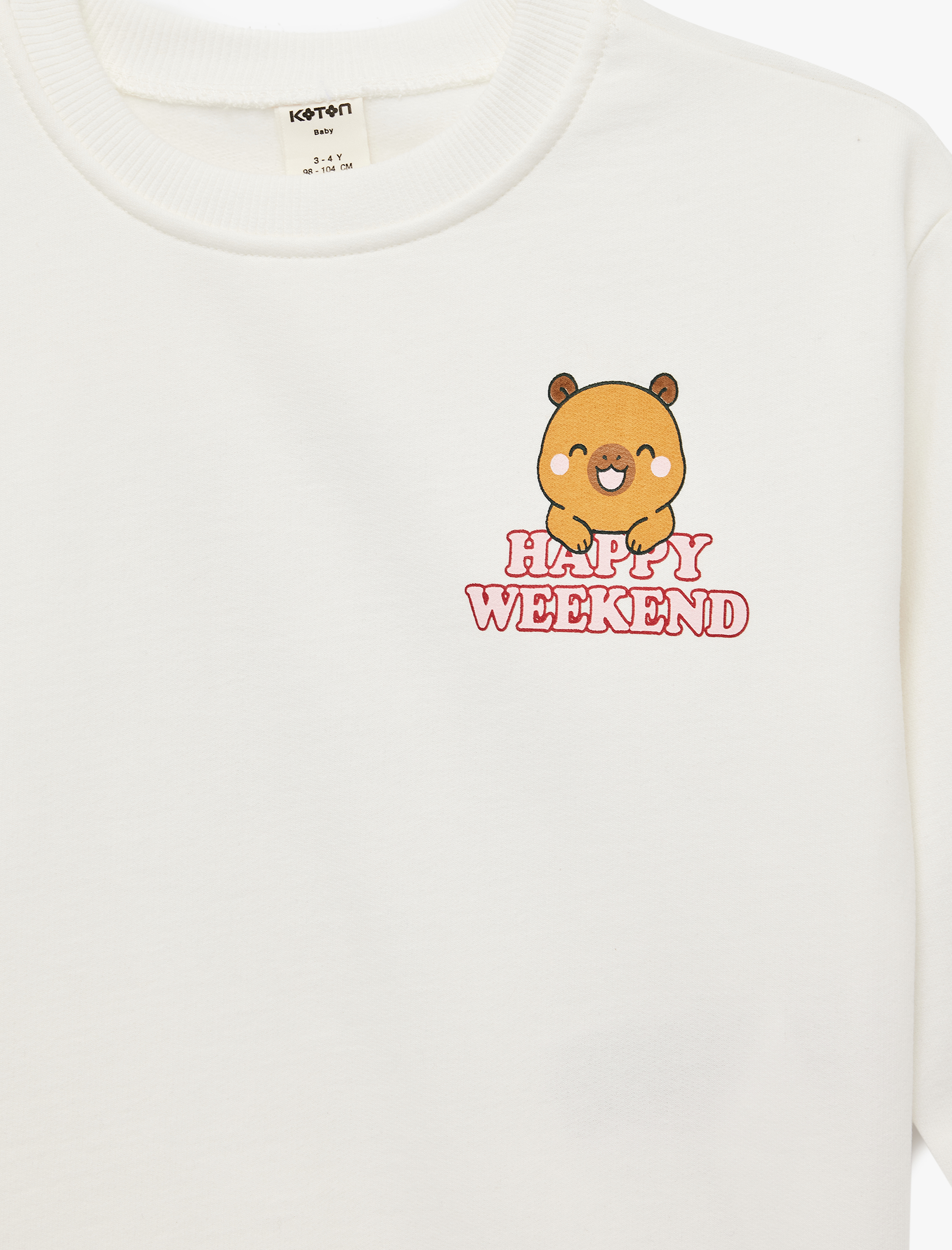  Kız Bebek Uzun Kollu Bisiklet Yaka Pamuklu Ayıcık Baskılı Sweatshirt