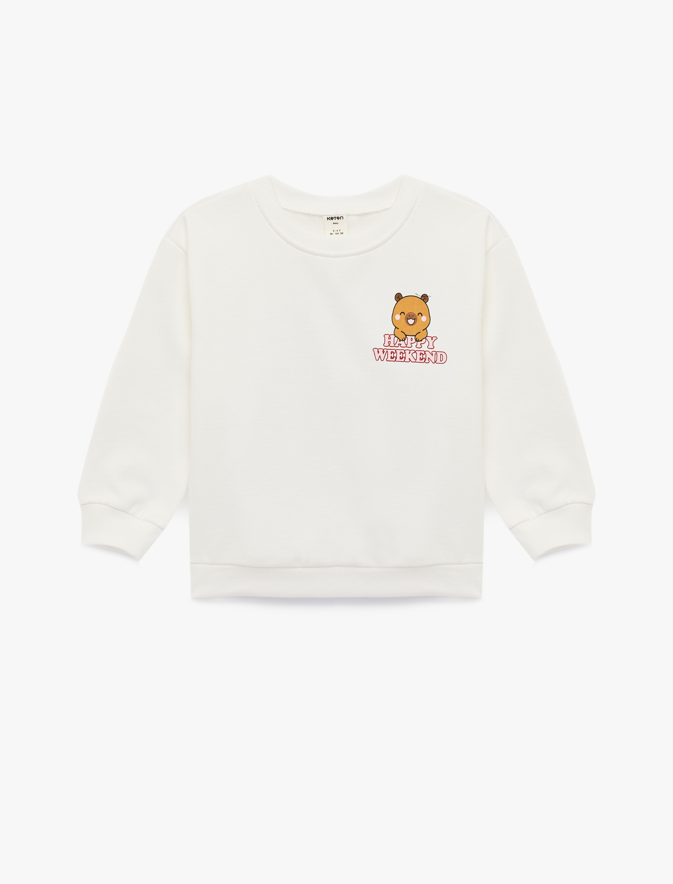  Kız Bebek Uzun Kollu Bisiklet Yaka Pamuklu Ayıcık Baskılı Sweatshirt