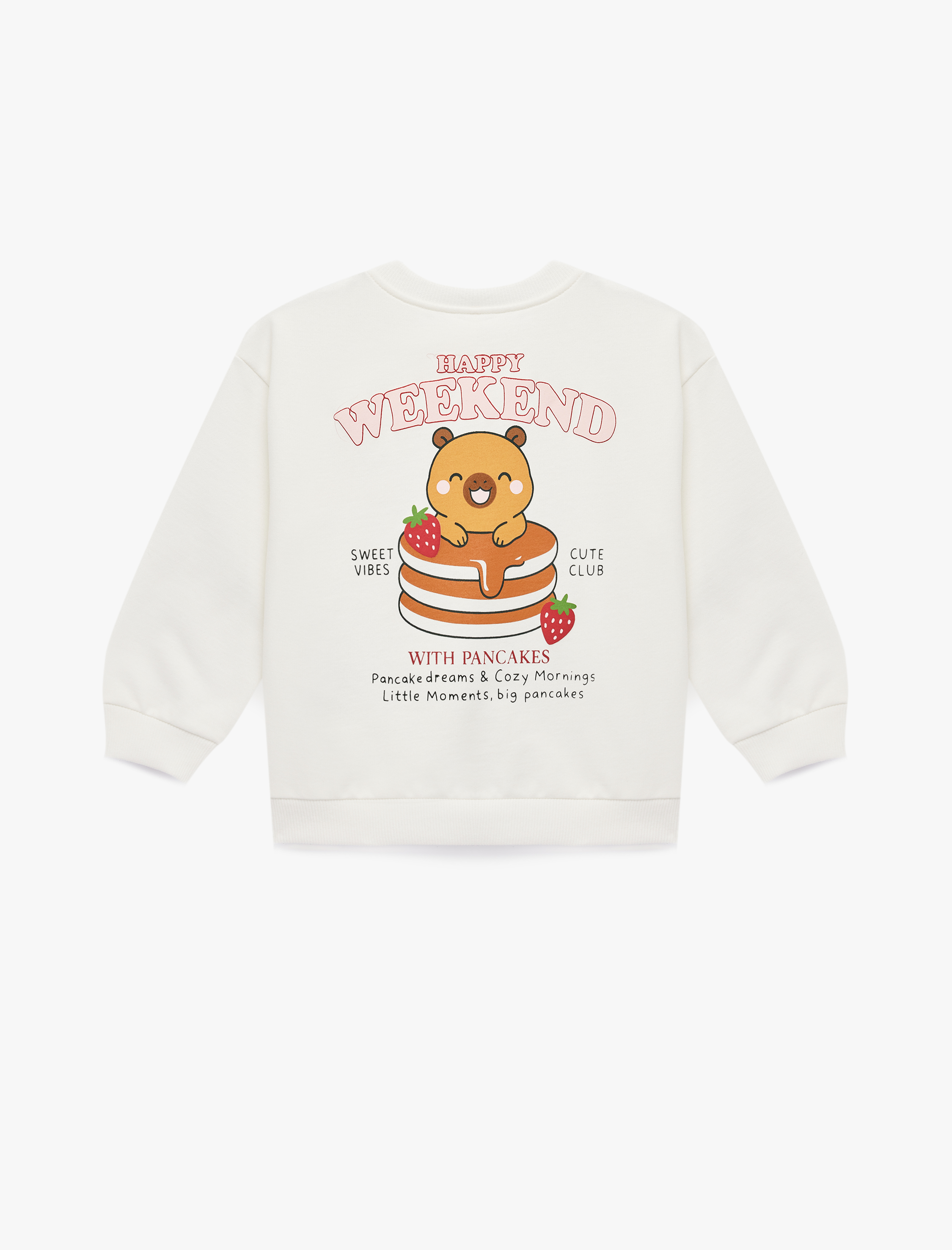  Kız Bebek Uzun Kollu Bisiklet Yaka Pamuklu Ayıcık Baskılı Sweatshirt