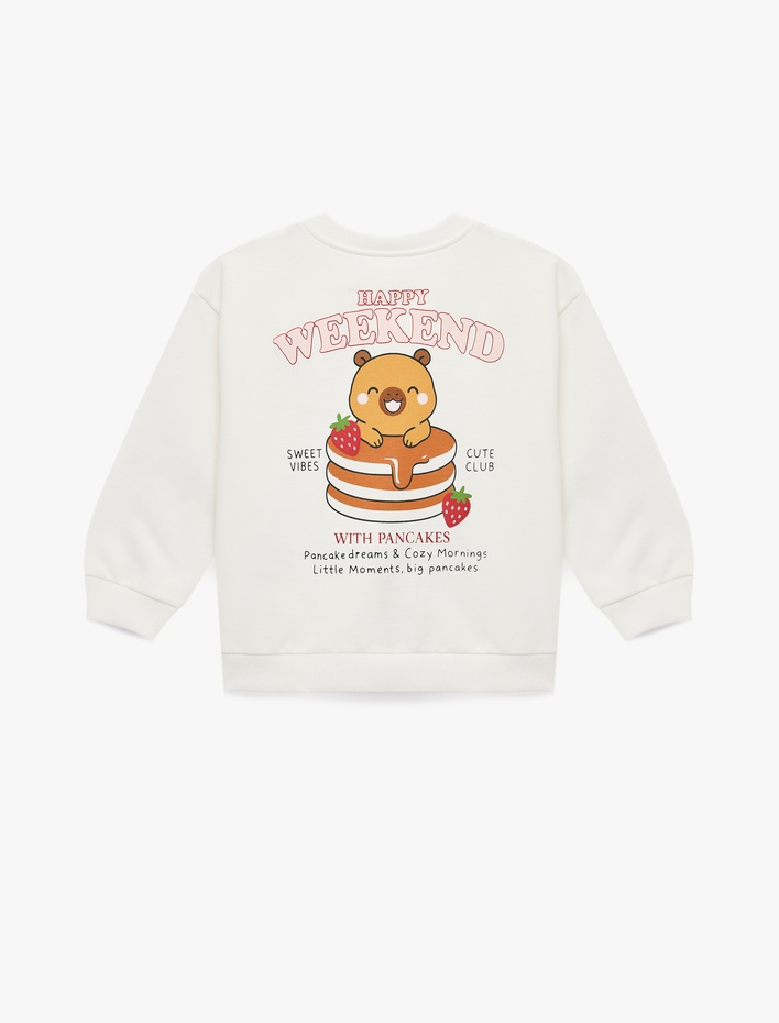 Kız Bebek Uzun Kollu Bisiklet Yaka Pamuklu Ayıcık Baskılı Sweatshirt