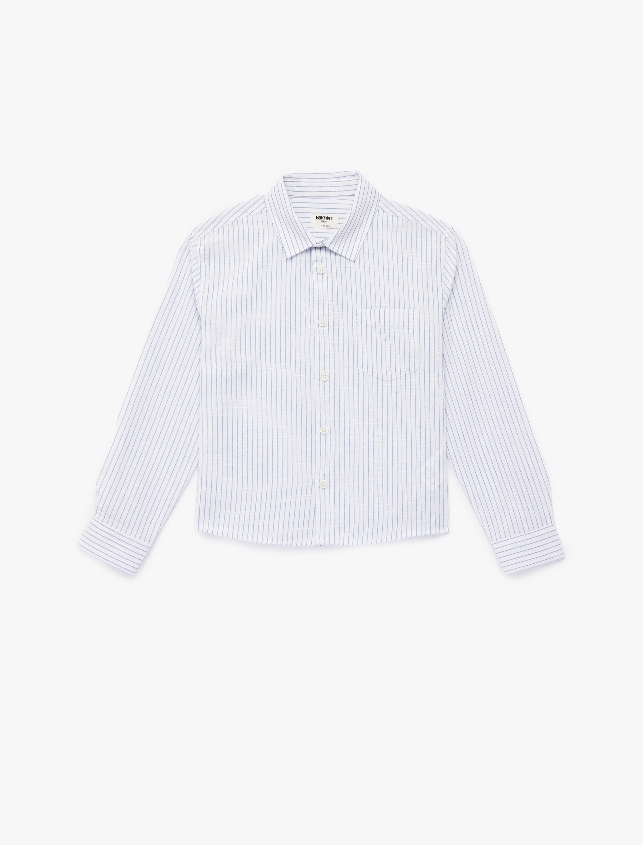  Erkek Çocuk Pamuklu Uzun Kollu Düğmeli Tek Cepli Çizgili Gömlek