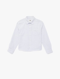 Pamuklu Uzun Kollu Düğmeli Tek Cepli Çizgili Gömlek