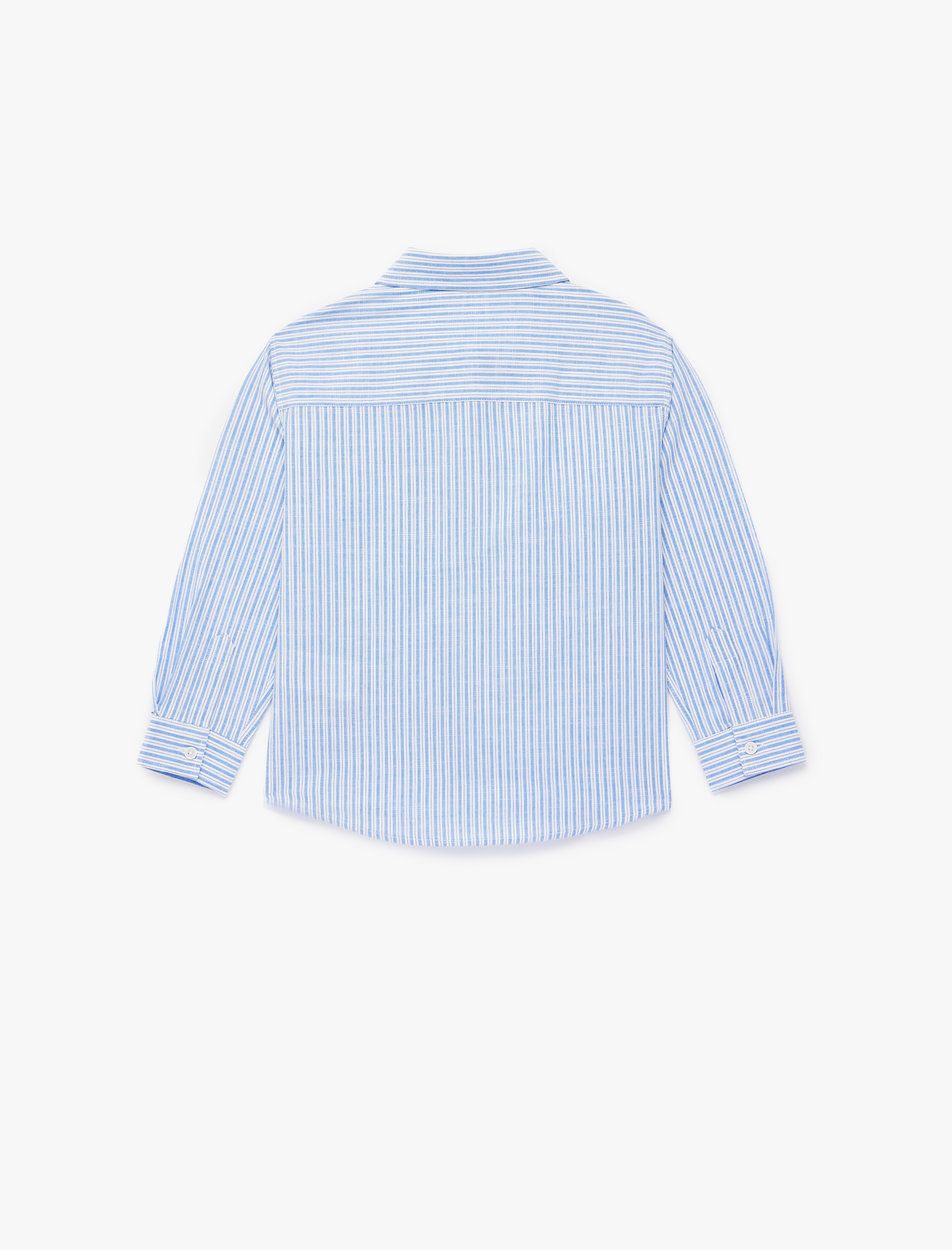  Erkek Çocuk Pamuklu Uzun Kollu Düğmeli Tek Cepli Çizgili Gömlek