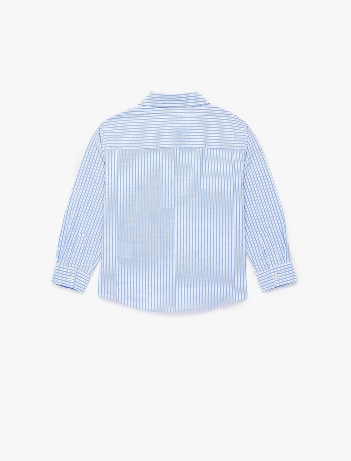 Erkek Çocuk Pamuklu Uzun Kollu Düğmeli Tek Cepli Çizgili Gömlek