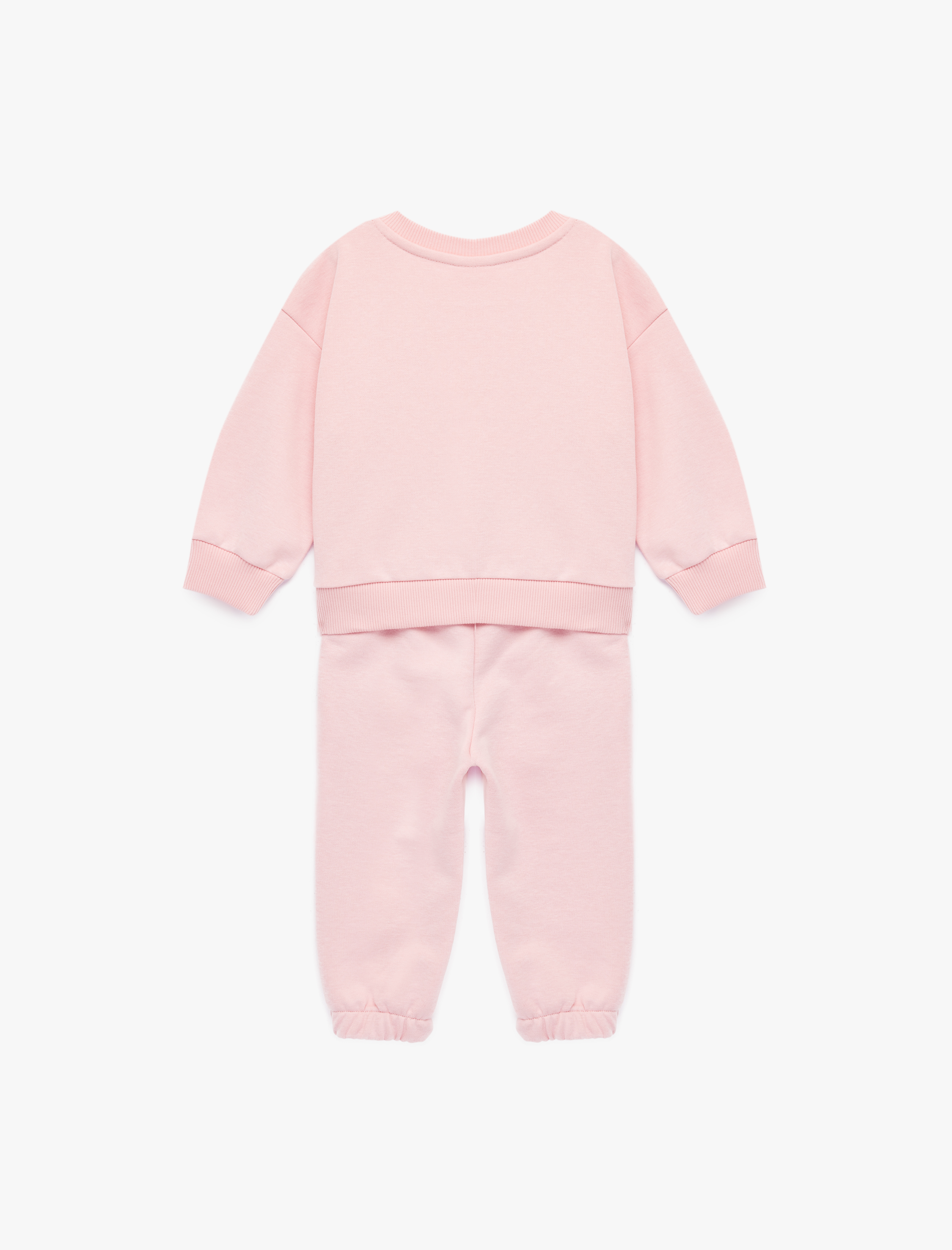  Kız Bebek Uzun Kollu Bisiklet Yaka Şardonlu Nakış Detaylı Eşofman Takımı - 2'li Set