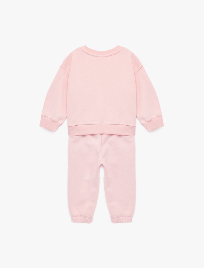 Kız Bebek Uzun Kollu Bisiklet Yaka Şardonlu Nakış Detaylı Eşofman Takımı - 2'li Set