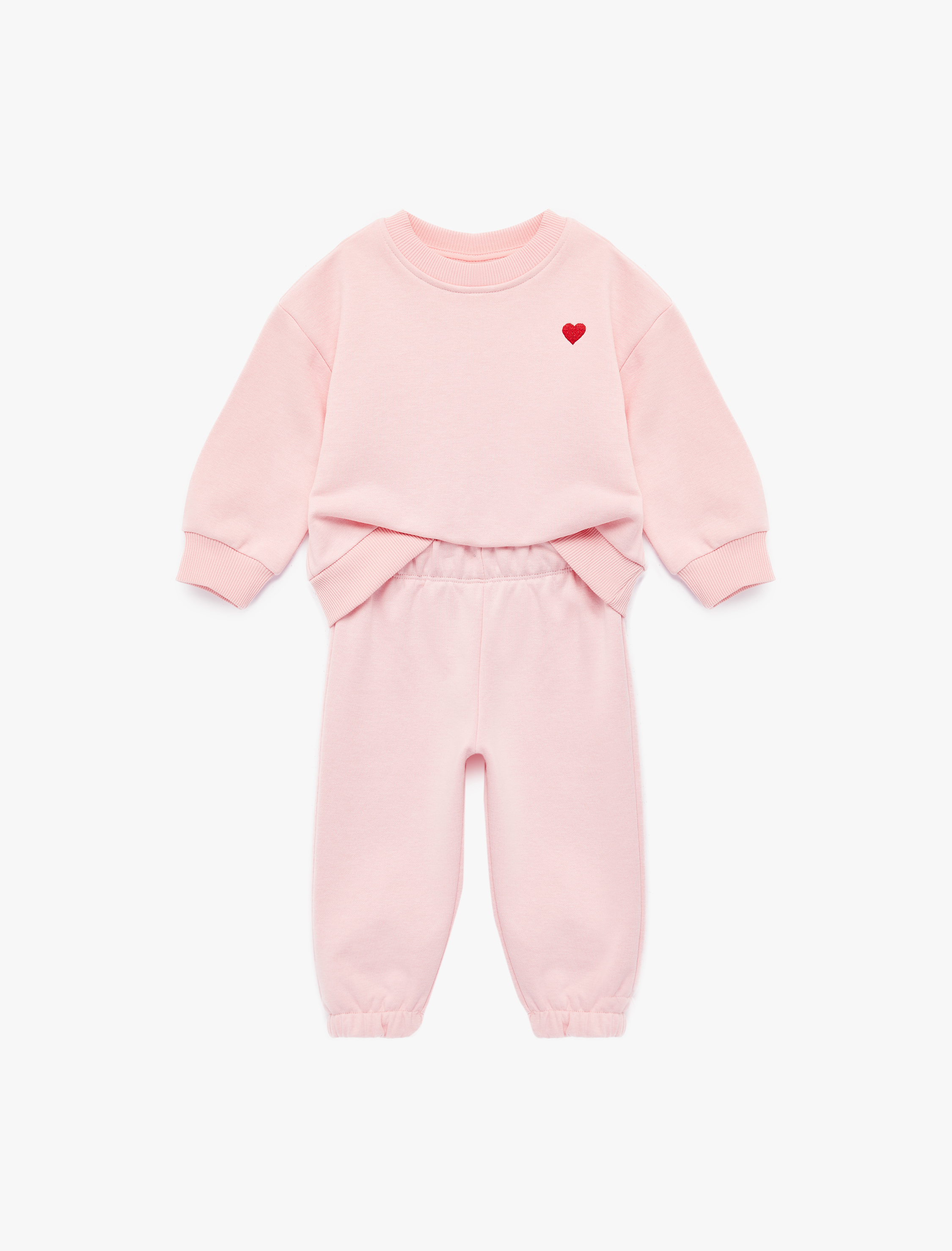  Kız Bebek Uzun Kollu Bisiklet Yaka Şardonlu Nakış Detaylı Eşofman Takımı - 2'li Set