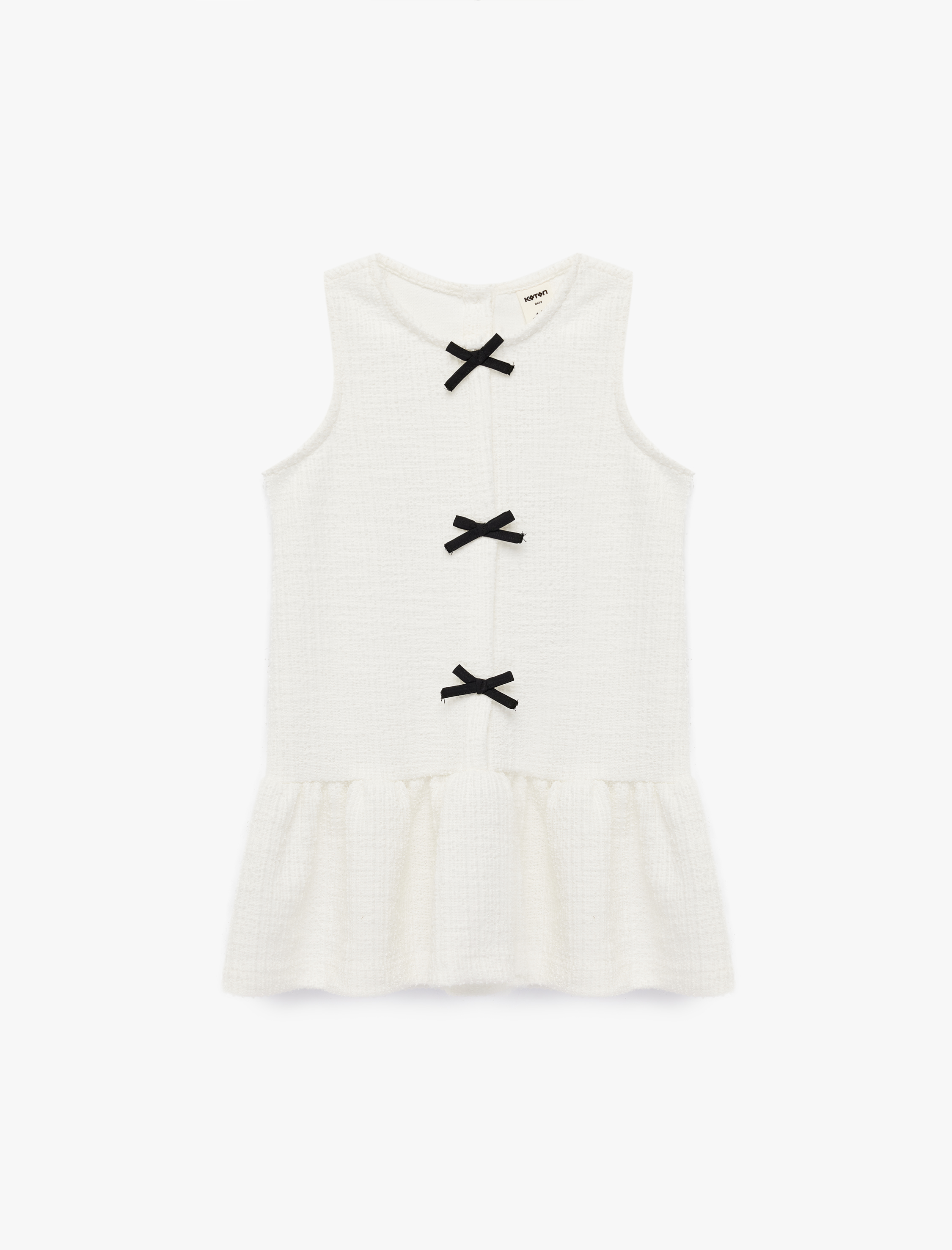  Kız Bebek Fiyonk Detaylı Kolsuz Bisiklet Yaka Tüvit Elbise