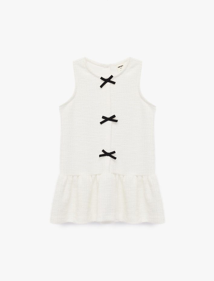 Kız Bebek Fiyonk Detaylı Kolsuz Bisiklet Yaka Tüvit Elbise