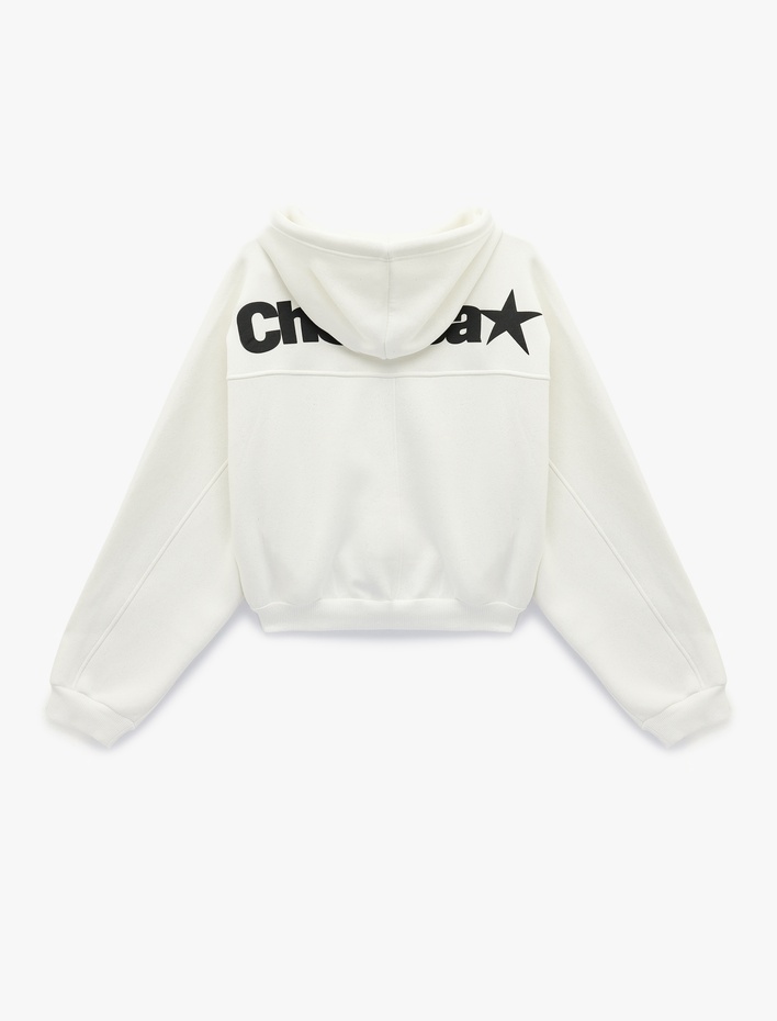  Şardonlu Balon Kol Simli Kanguru Cepli Kapüşonlu Fermuarlı Oversize Sweatshirt