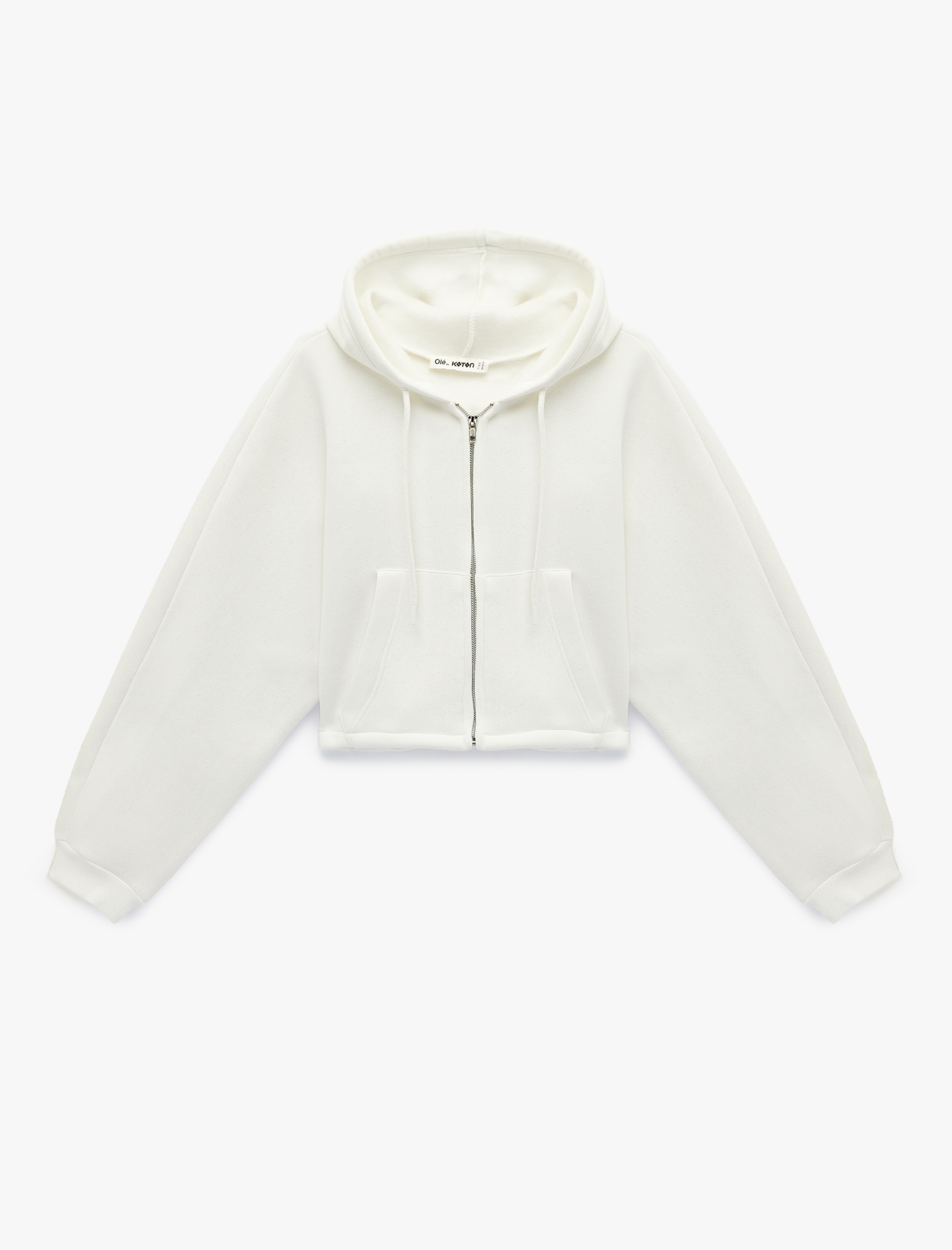   Şardonlu Balon Kol Simli Kanguru Cepli Kapüşonlu Fermuarlı Oversize Sweatshirt