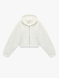 Şardonlu Balon Kol Simli Kanguru Cepli Kapüşonlu Fermuarlı Oversize Sweatshirt