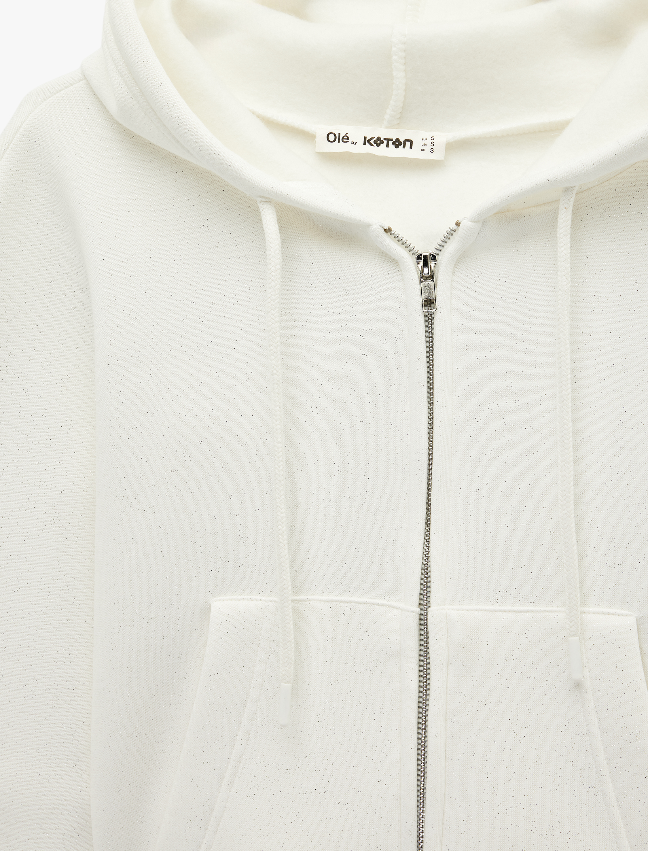   Şardonlu Balon Kol Simli Kanguru Cepli Kapüşonlu Fermuarlı Oversize Sweatshirt