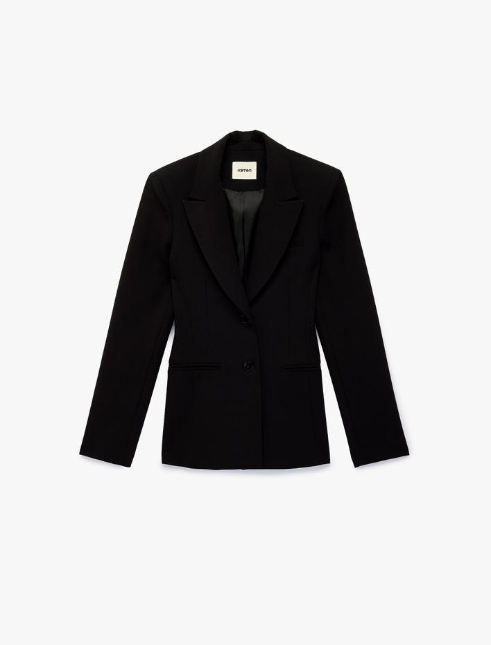  Geniş Yaka Düğmeli Slim Fit Peplum Blazer Ceket