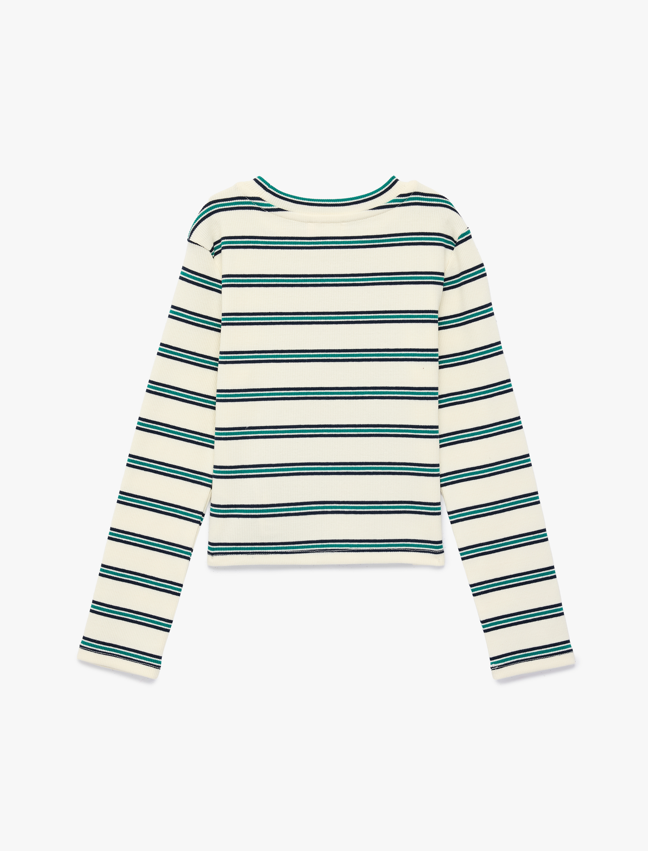  Kız Çocuk Pamuklu Bisiklet Yaka Uzun Kollu Çizgili Tişört