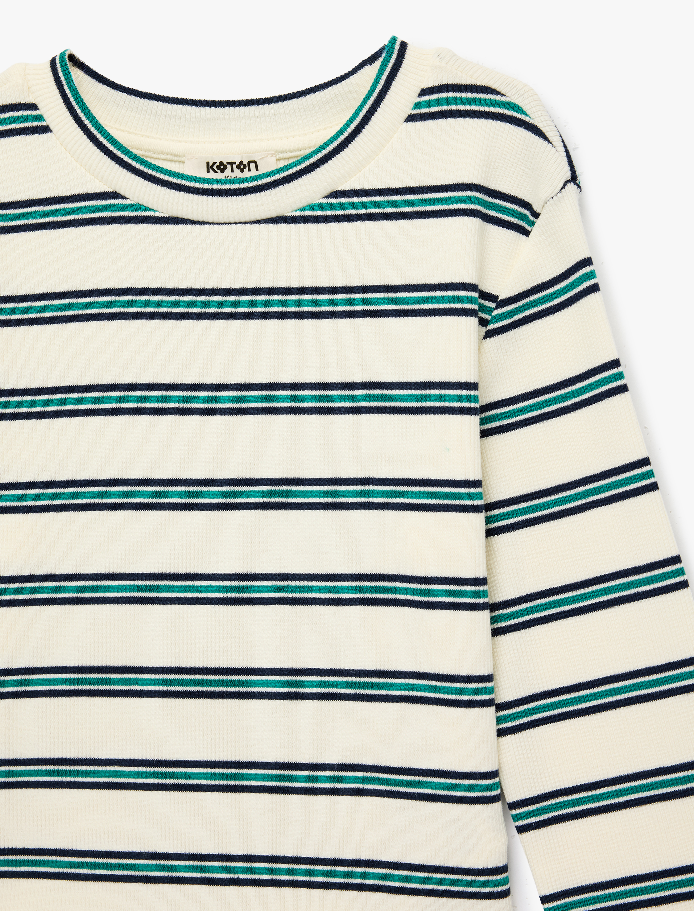  Kız Çocuk Pamuklu Bisiklet Yaka Uzun Kollu Çizgili Tişört