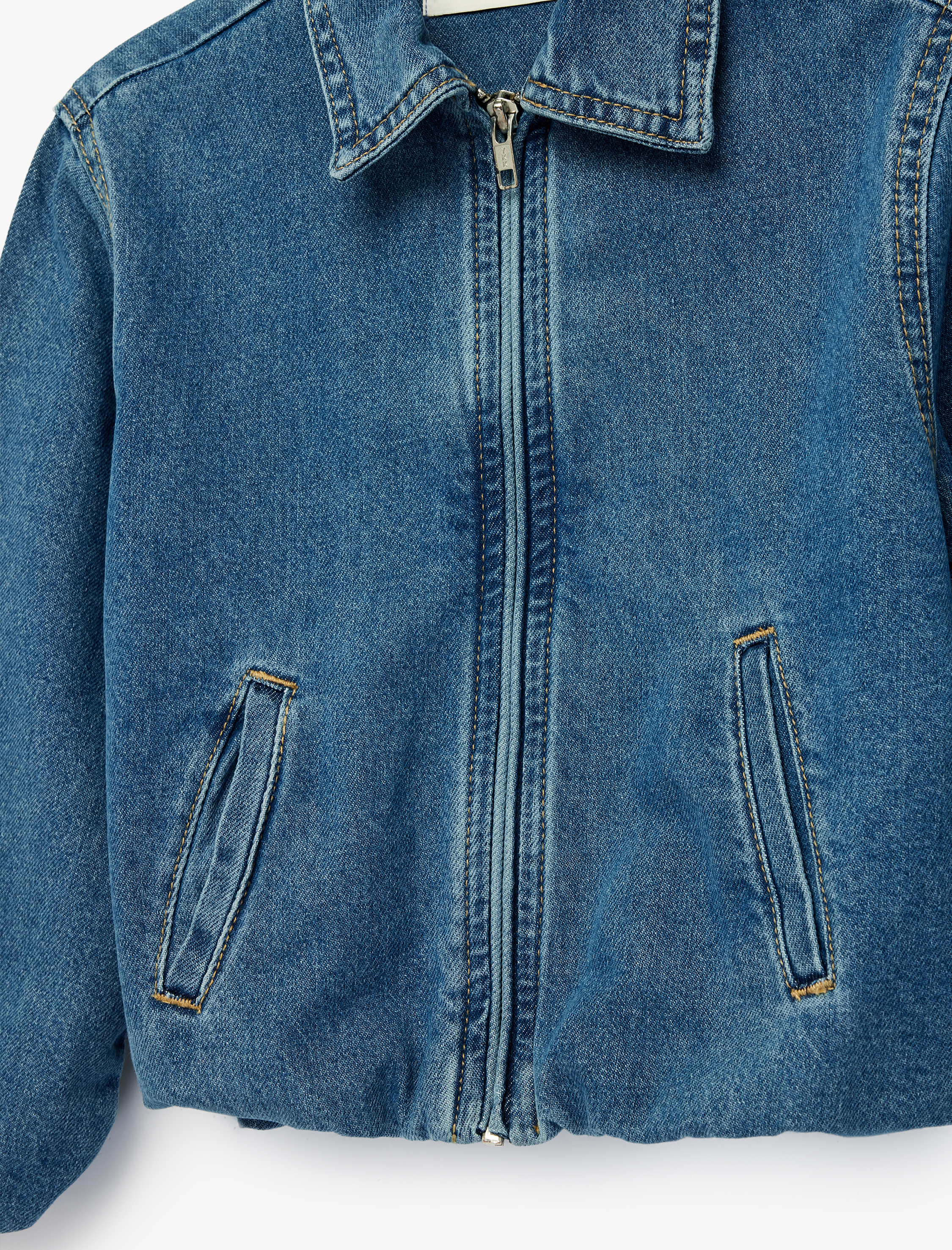  Kız Çocuk Pamuklu Uzun Kollu Cepli Fermuarlı Denim Ceket