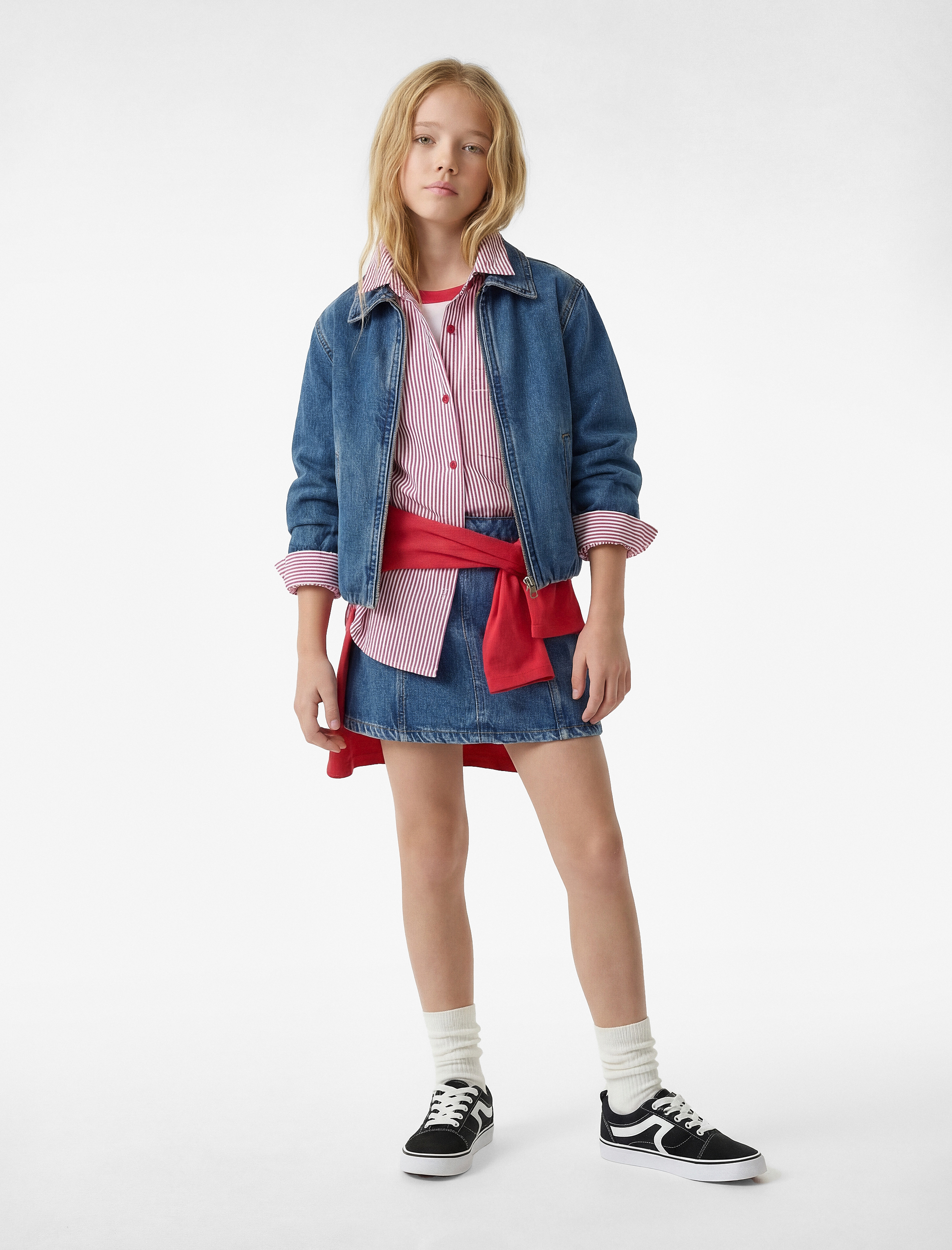  Kız Çocuk Pamuklu Uzun Kollu Cepli Fermuarlı Denim Ceket