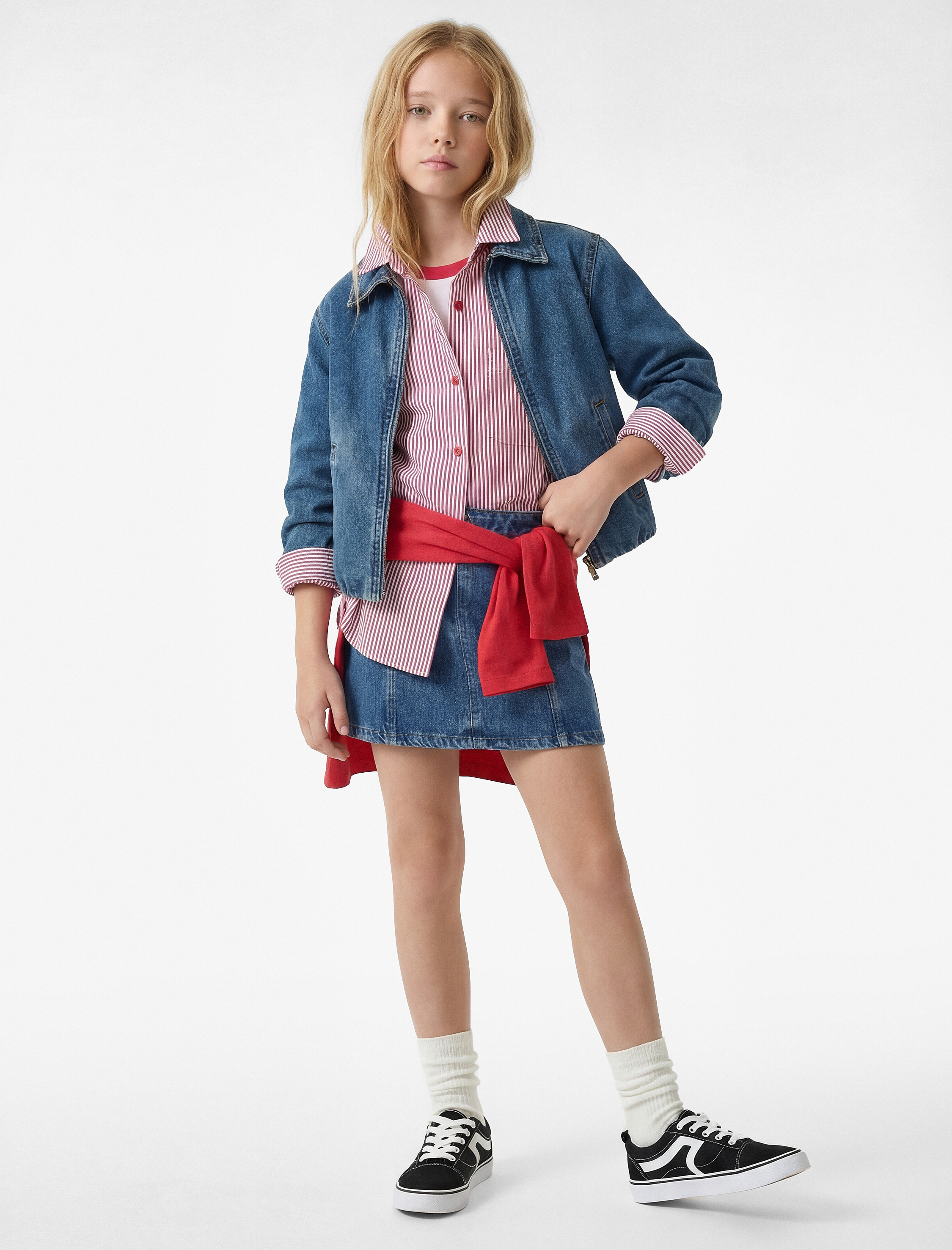  Kız Çocuk Pamuklu A Kesim Denim Etek