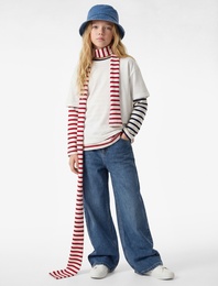 Pamuklu Cepli Geniş Paça Denim Pantolon