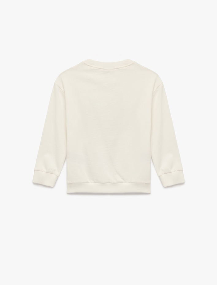 Kız Bebek Pamuklu Uzun Kollu Bisiklet Yaka Fiyonk Baskılı Sweatshirt