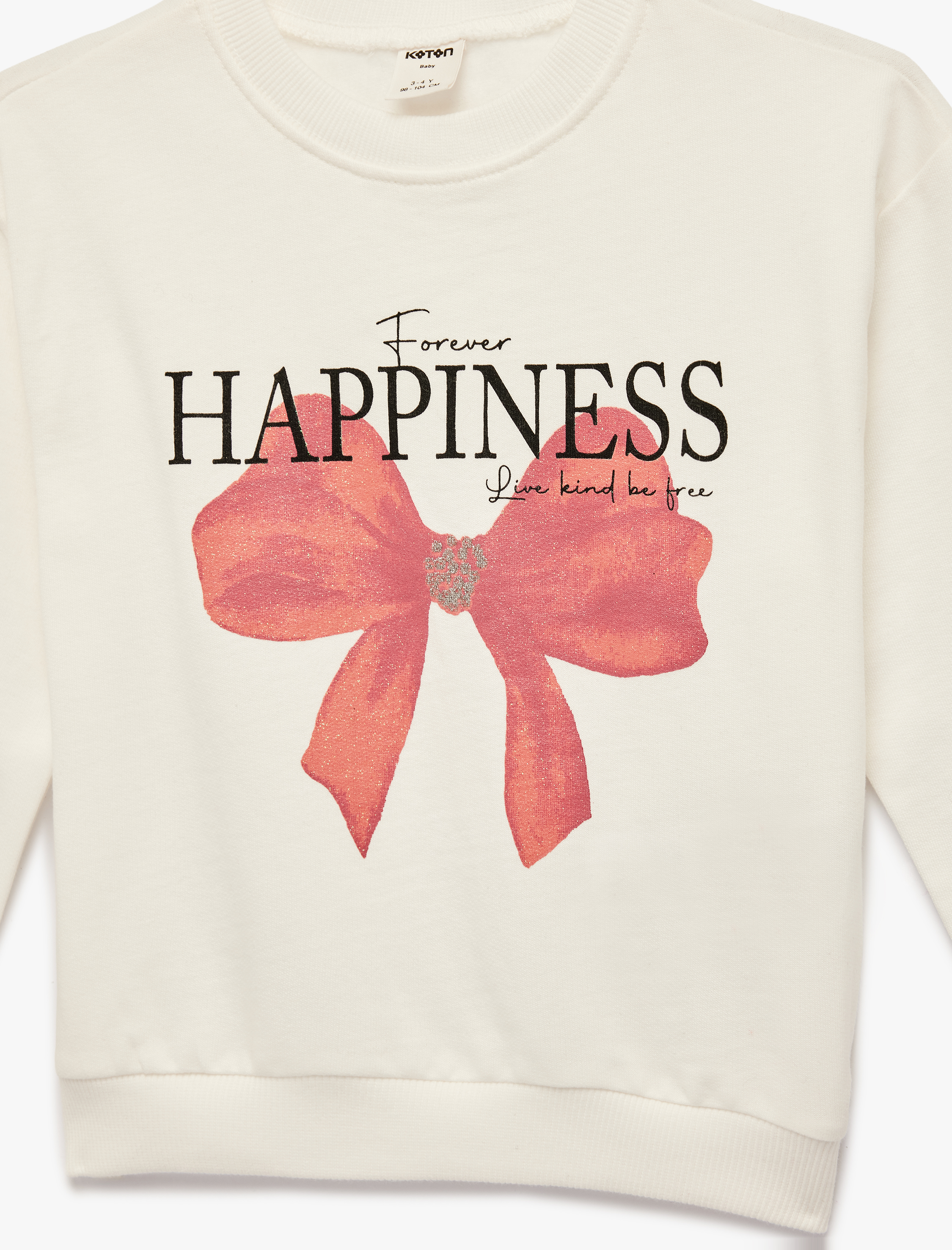  Kız Bebek Pamuklu Uzun Kollu Bisiklet Yaka Fiyonk Baskılı Sweatshirt