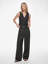 Cepli Geniş Paça Pileli Ekose Palazzo Pantolon