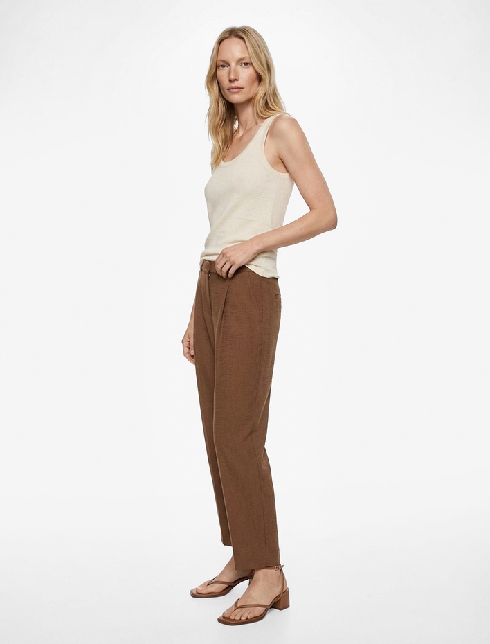  Keten Görünümlü Cepli Bilek Boy Pile Detaylı Havuç Pantolon