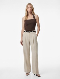 Aerobin Kumaş Kemerli Uzun Düz Geniş Paça Pantolon