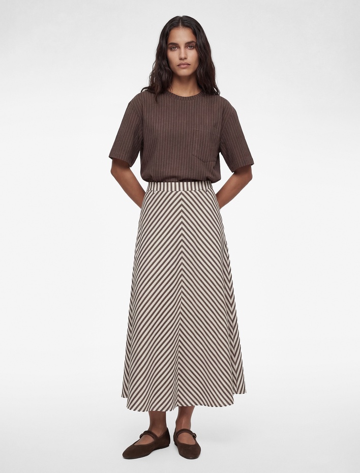  Balık Kesim Viskon Karışımlı Uzun Çizgili Etek