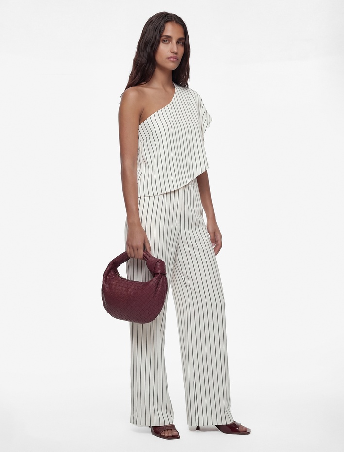  Modal Kumaş Çizgili Tek Omuz Bluz