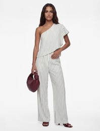 Modal Kumaş Çizgili Tek Omuz Bluz