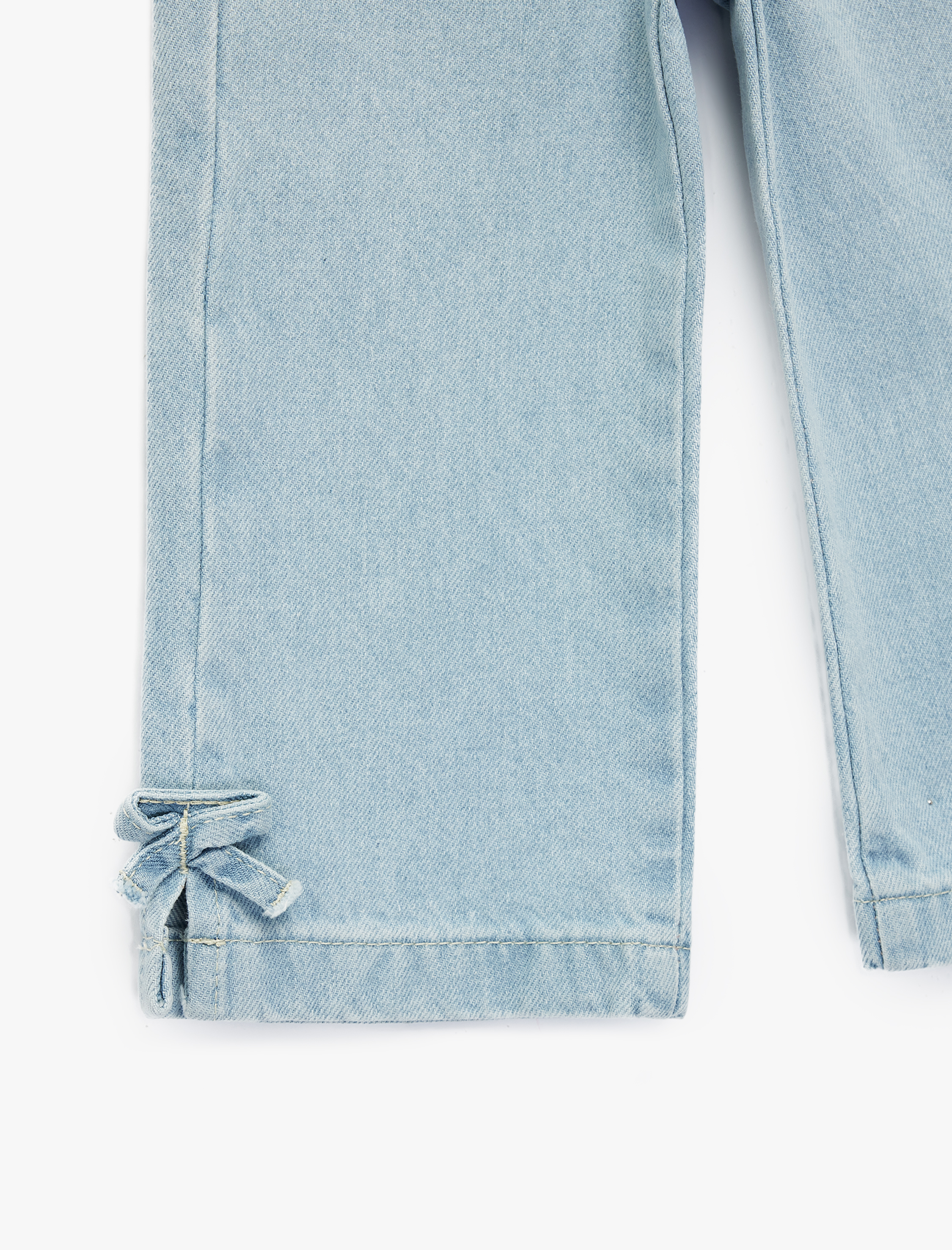  Kız Bebek Pamuklu Cep Detaylı Fiyonklu Geniş Paça Denim Pantolon - Wide Leg Jeans