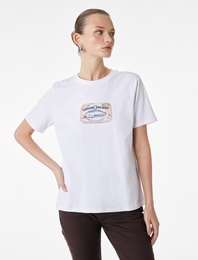 Regular Fit Kısa Kollu Pamuklu Bisiklet Yaka Baskılı Tişört