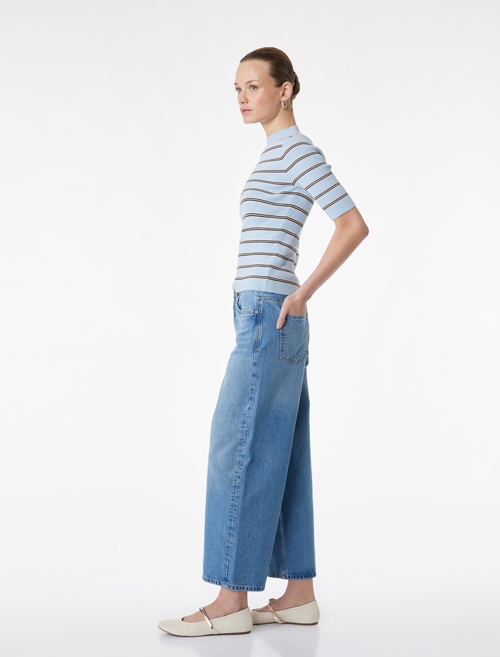  Kısa Geniş Paça Pamuklu Regular Fit Denim Pantolon -  Crop Wide Leg Jeans