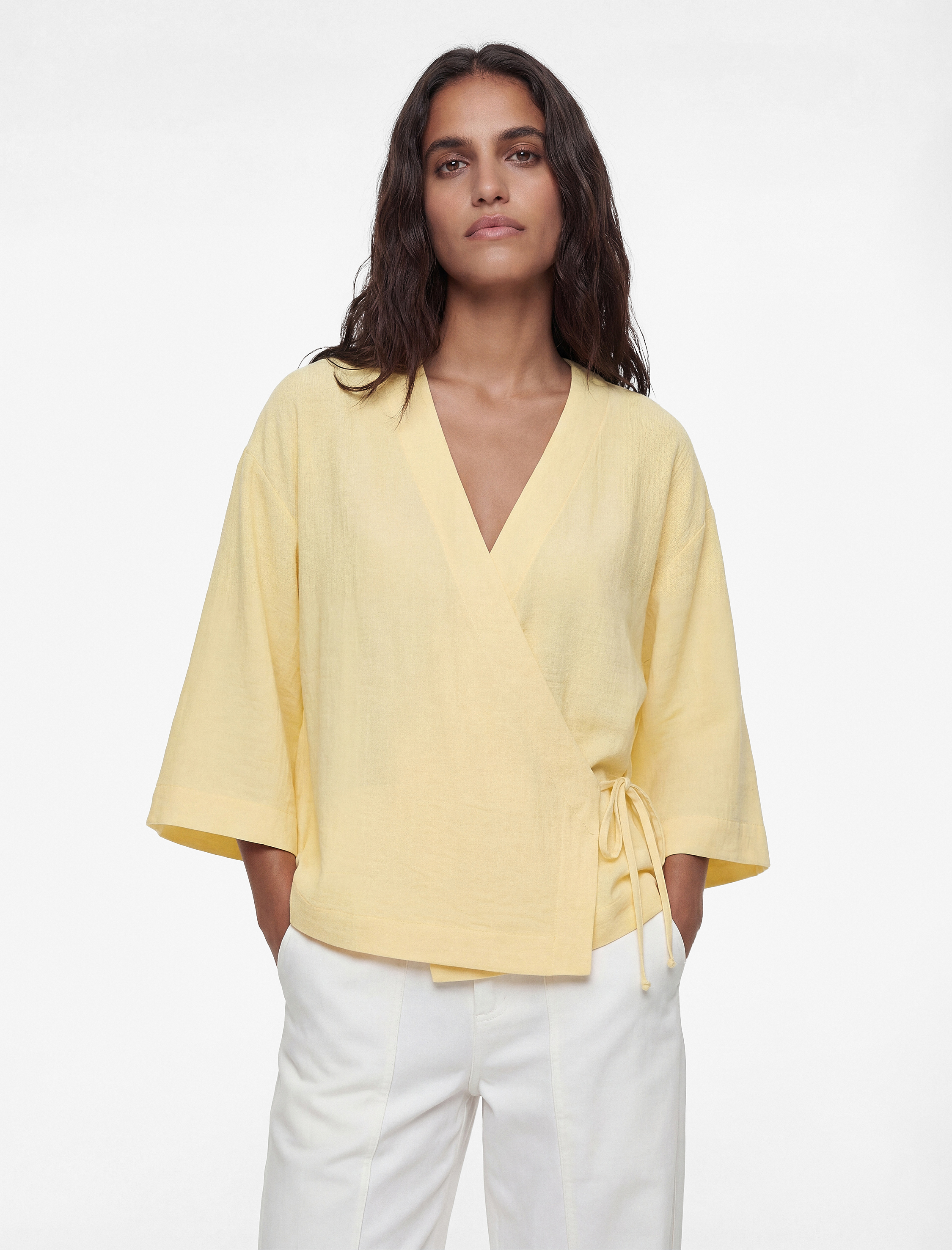   Kruvaze Yaka Yarım Kol Viskon Kimono