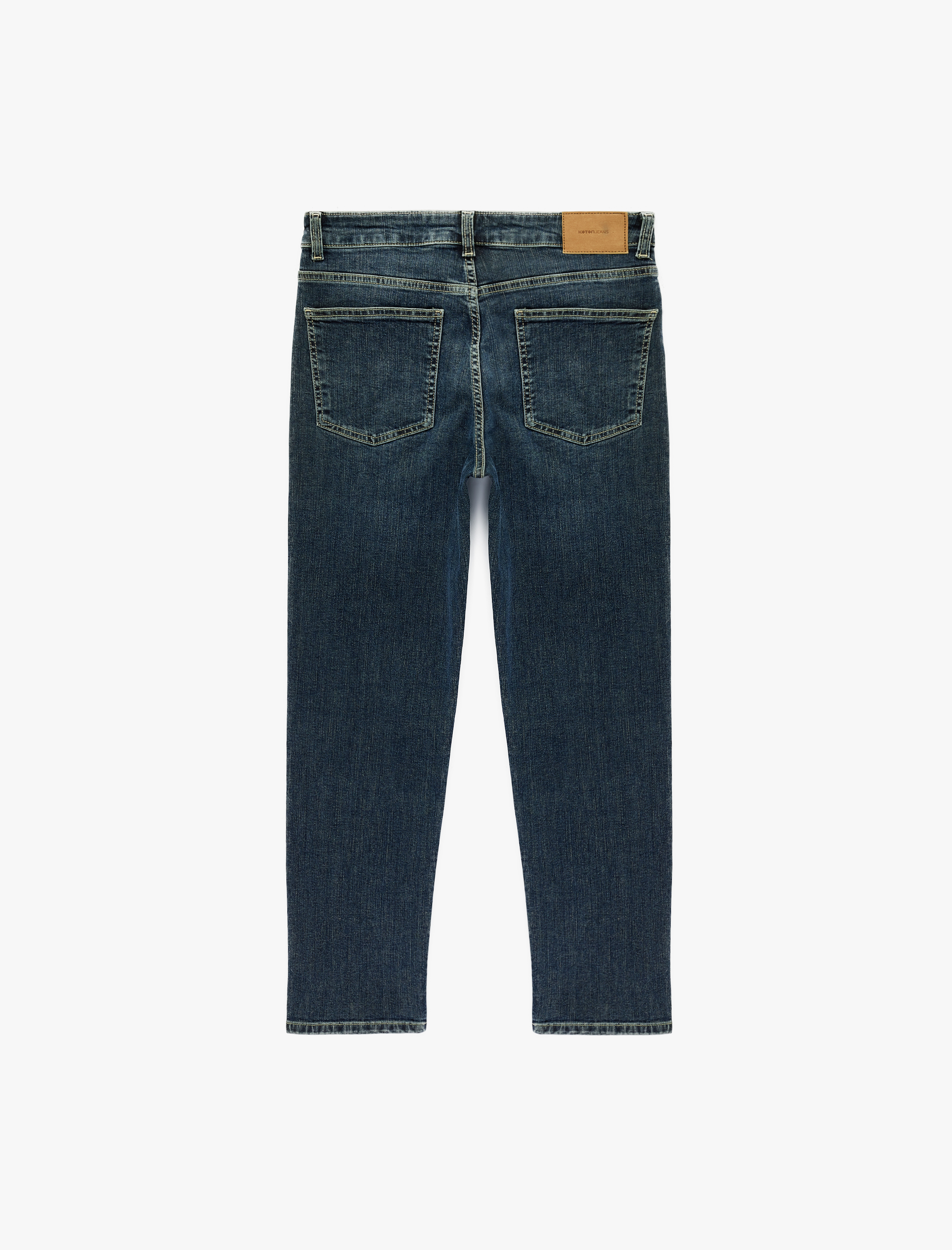   Düz Paça Cepli Düğmeli Normal Bel Pamuklu Straight Fit Denim Pantolon - Straight Jeans