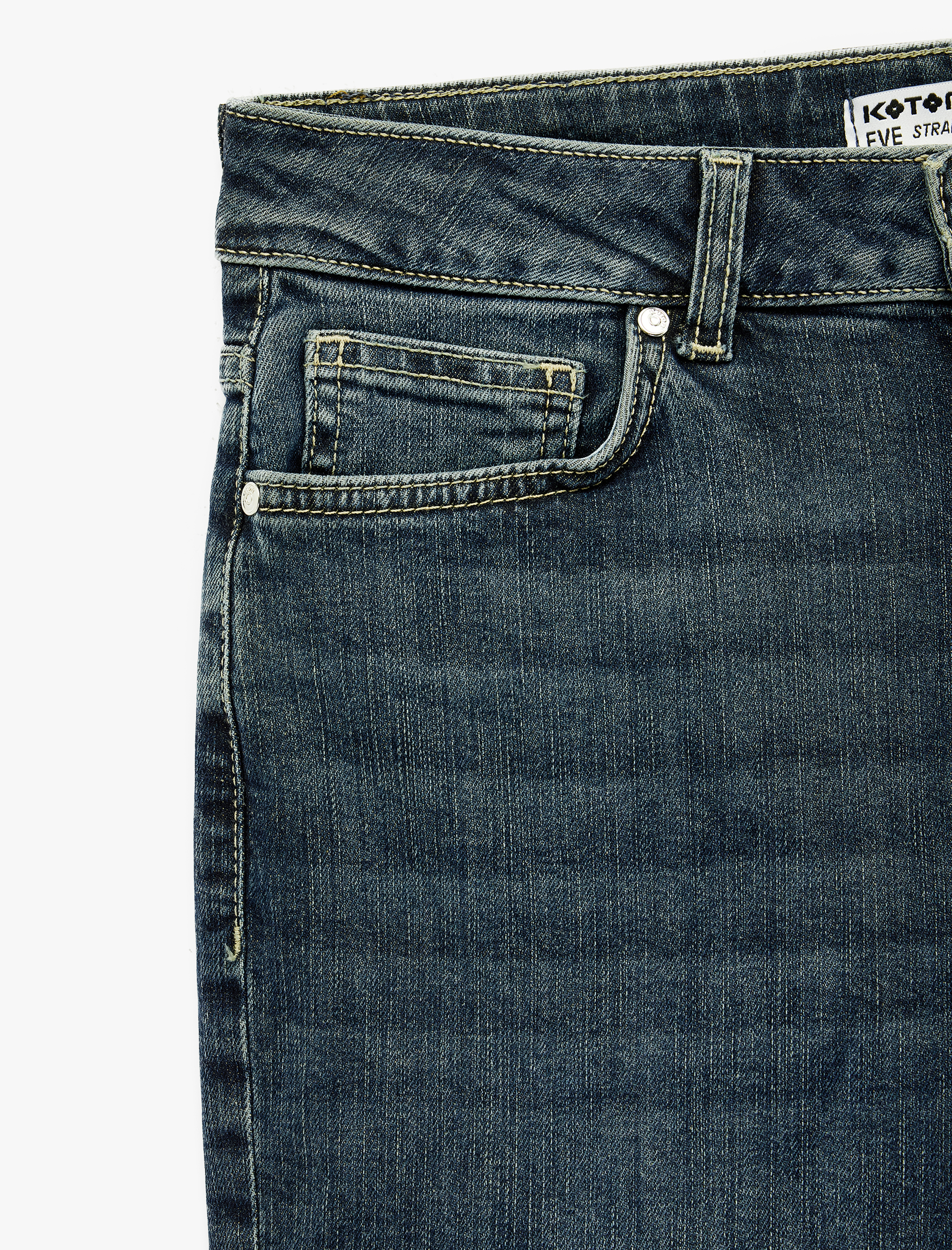   Düz Paça Cepli Düğmeli Normal Bel Pamuklu Straight Fit Denim Pantolon - Straight Jeans