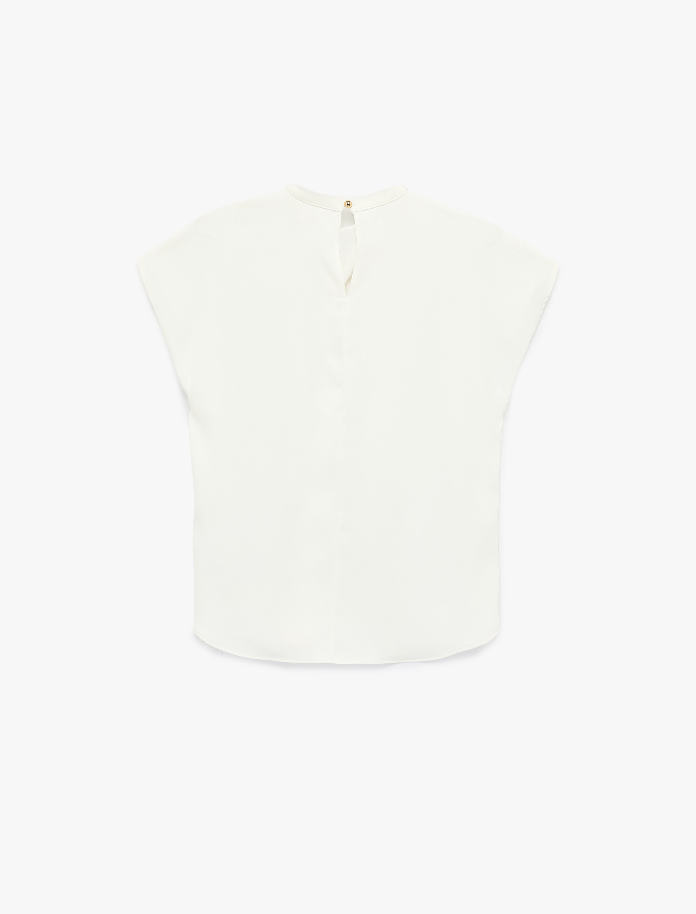   Metal Aksesuarlı Viskon Bol Kalıp Dik Yaka Kolsuz Bluz