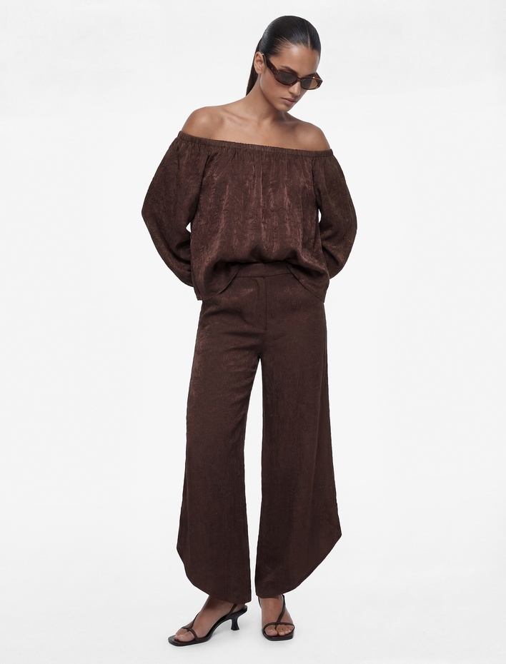  Yüksek Bel Dokulu Fermuarlı Harem Pantolon