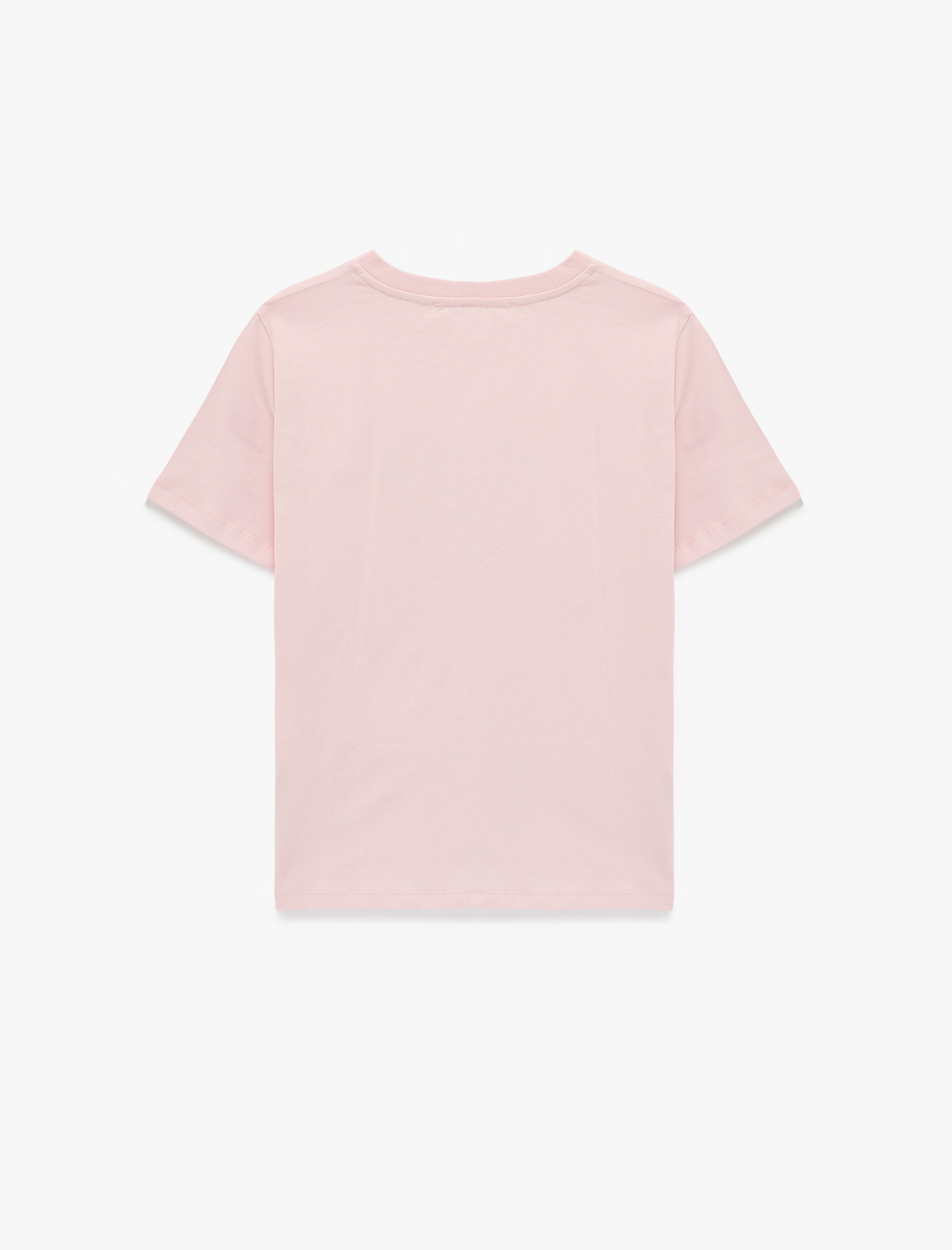   Pamuklu Kısa Kollu Bisiklet Yaka Kalp Baskılı Tişört