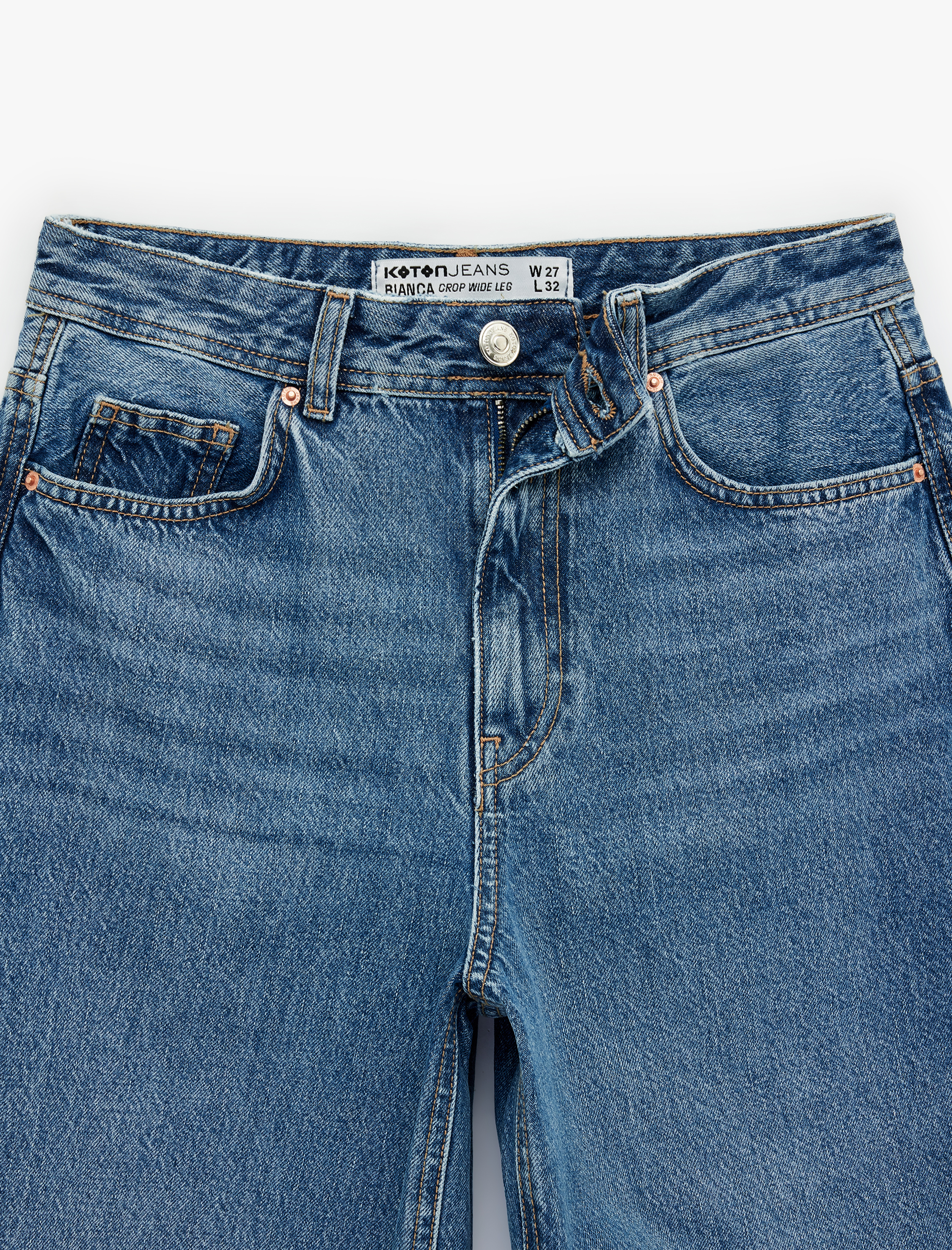   Kısa Geniş Paça Pamuklu Regular Fit Denim Pantolon -  Crop Wide Leg Jeans