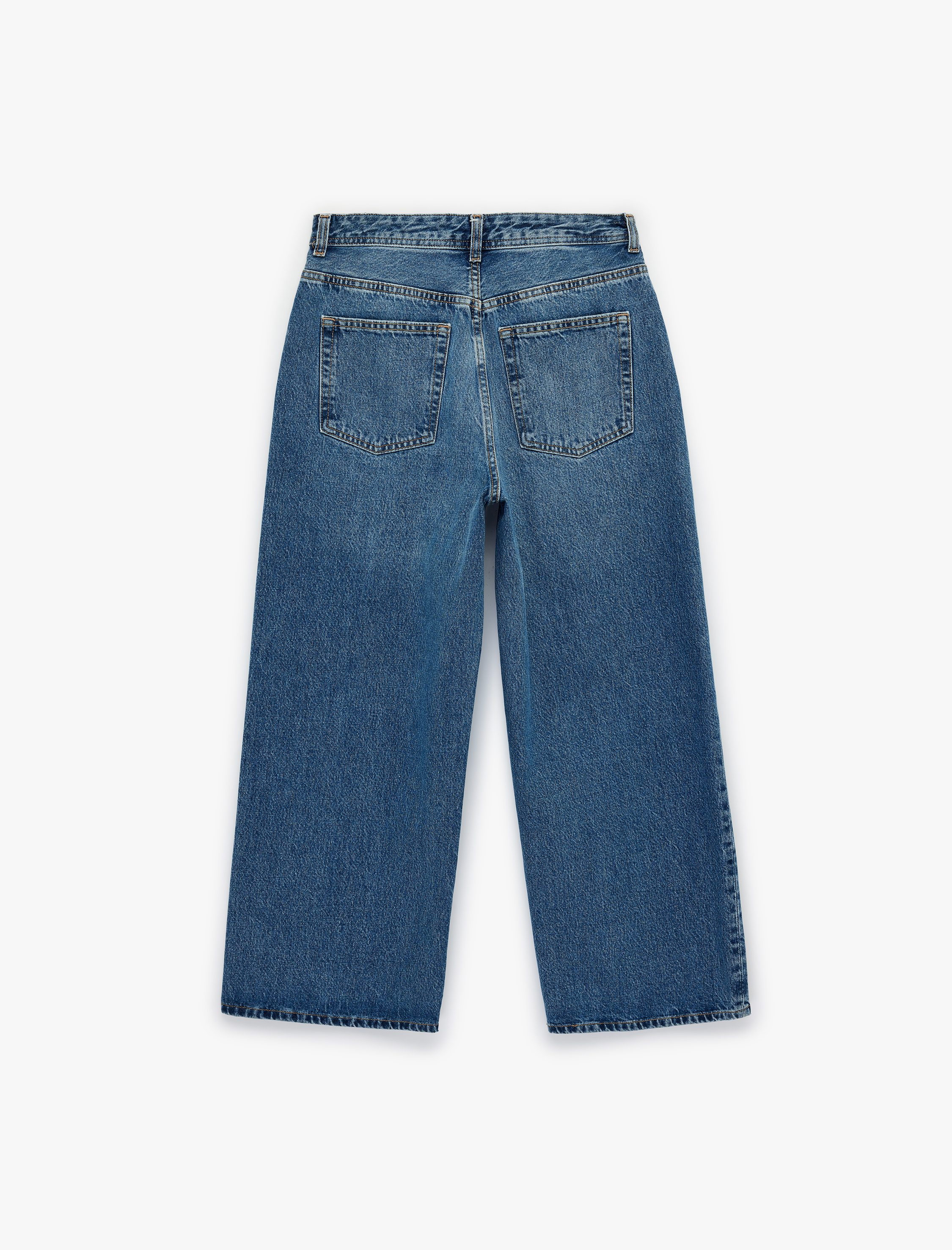   Kısa Geniş Paça Pamuklu Regular Fit Denim Pantolon -  Crop Wide Leg Jeans
