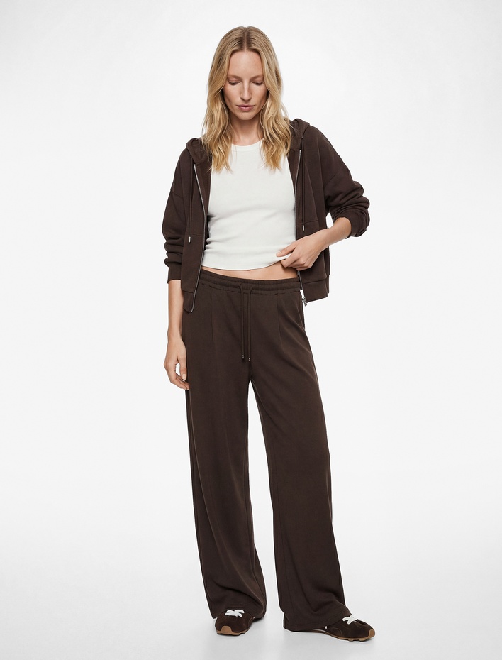  Regular Fit Viskon Karışımlı Beli Bağcıklı Pileli Pantolon