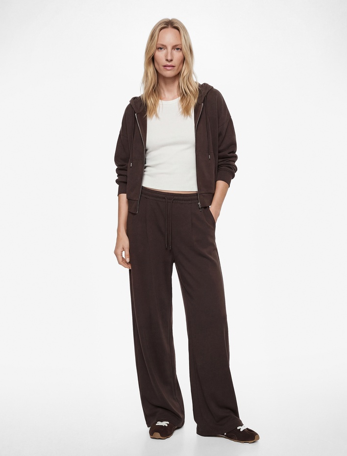  Regular Fit Viskon Karışımlı Beli Bağcıklı Pileli Pantolon