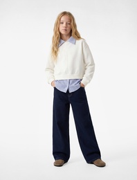 Pamuklu Uzun Kollu Gömlek Detaylı Sweatshirt