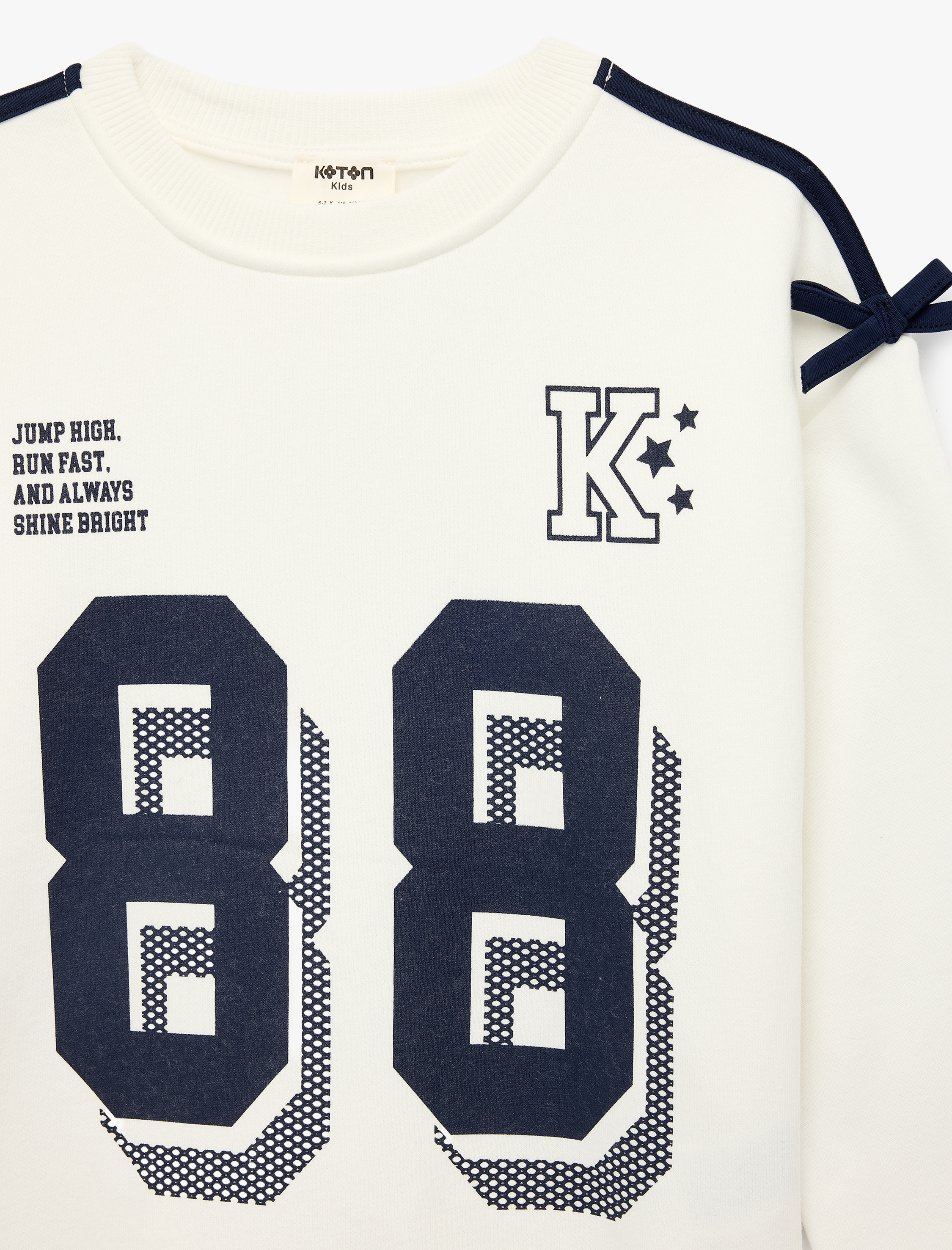  Kız Çocuk Uzun Kollu Bisiklet Yaka Fiyonk Detaylı Baskılı Sweatshirt