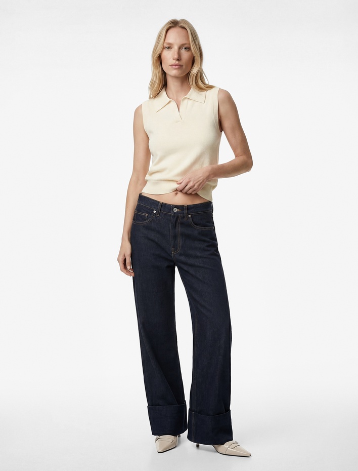  Polo Yaka Kolsuz Triko Bluz