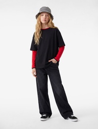 Pamuklu Cepli Geniş Paça Denim Pantolon